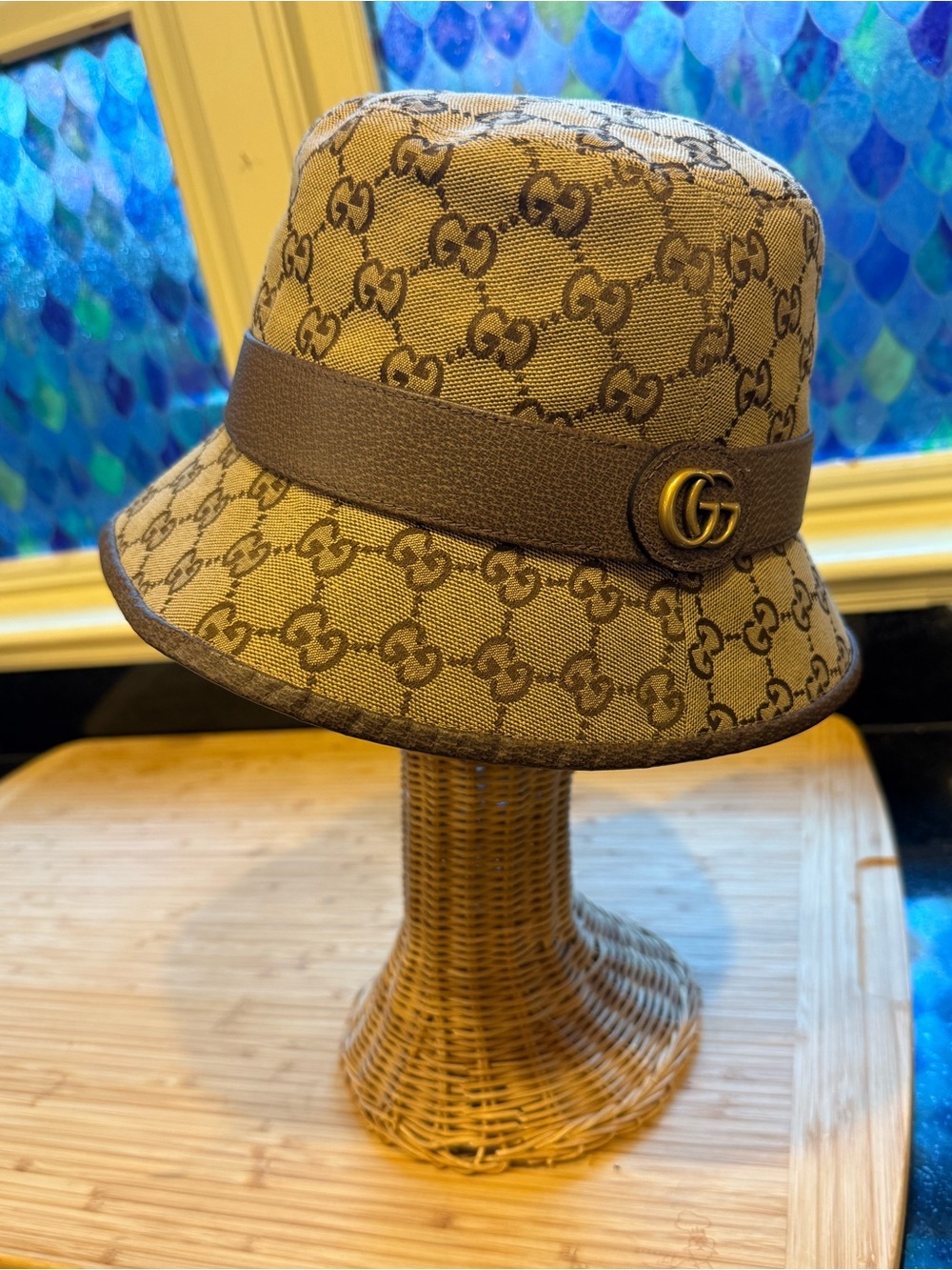 Gucci Brown GG Monogram Bucket Hat with Leather Band